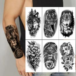 Tattoos Waterproof Disposable Tattoo Sticker Wolf Head Totem Arabic Text Tattoo Sticker Paper Men and Women Arm Tattoo Sticker Paper