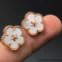 Vancclfe Top Quality Classic Style High version V Golden Fan Family Lucky Plum Blossom Double sided Earrings Flower Petals Four Leaf Grass Five