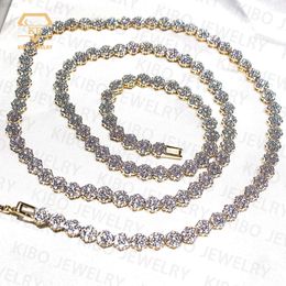 Cluster Tennis Chain Hip Hop Jewellery Iced Out Diamond Real Silver Moissanite Flower Cluster Tennis Link Chains