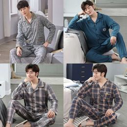 Cotton 100% Pijama for Men Plaid Autumn Winter Sleepwear Pamas Pyjamas Set 3XL Casual Striped Male Homewear Home Clothes 220426