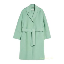 Women's Coat Cashmere Coat Luxury Coat Maxmaras Womens Pure Wool Handsewn Lapel With Belt And Green Robe Coat