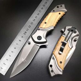 Outdoor Folding Blade Knife for Man High Hardness Portable Survival Self Defence Pocket Military Tactical Knives Wooden Handle