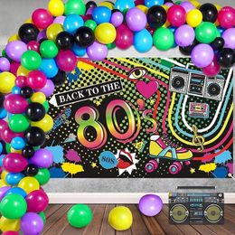 Party Decoration 90pcs Blue Yellow Purple Latex Balloons 80s Retro Hip Hop Theme Pair Kit For Disco Birthday Graduation Decorati