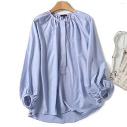 Women's Blouses Maxdutti Nordic Minimalist Lake Blue Loose Fitting Tops Shirt Women Casual Long Sleeve Pleated Blouse