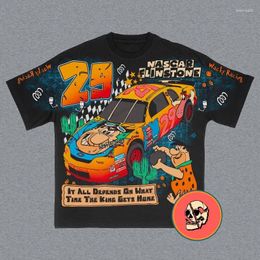 Men's T Shirts 2024 American Street Retro Personality Anime Cartoon Car Letter Printed T-shirt Men Y2k Harajuku Fashion Casual Loose Shirt