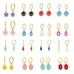 Earrings Cute Color Enamel Star Moon INS Forest Deer Lightning Hoop Earring Charming Summer Dripping Oil Jewerly Pendientes Oorbellen2022