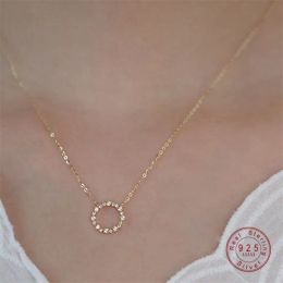 Necklaces HI MAN 925 Sterling Silver Plating 14K Gold French Crystal Pendant Necklace Women Noble Elegant Anniversary Jewelry