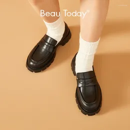 Casual Shoes BeauToday Pelatform Loafers Women Genuine Cow Leather Solid Colour Thick Sole Slip-On Spring Female Uniform Handmade B27764