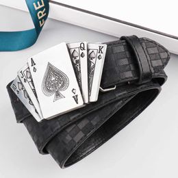 Waist Chain Belts A fashionable mens playing card buckle PU belt Y240422