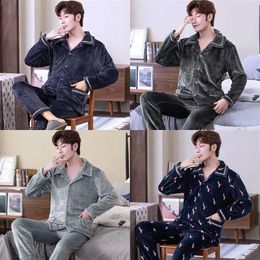 Pamas Winter Set Men Flannel Pyjama Warm Sexy Plush Sleepwear Big Size Man Pure Color Homewear Fashion Pjs 201109