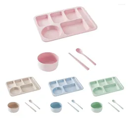 Plates 1pc ABS Divided Kit Control 5 Compartments Tray Children Plate Anti-slip Design Lunch Conta