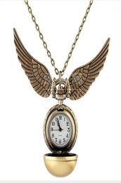 Harry Silver Snitch Ball Pocket Watch Necklace Chain Pendant Potter Wings Smooth Quartz Watch pocket Gifts Whole8901844