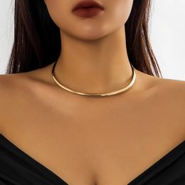 Necklaces Lacteo Simple Gold Colour Metal Iron Chain Necklace Collar for Women Ladies Jewellery On The Neck Choker Torques Wedding Party New