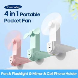 Other Appliances Novice handheld small fan portable creative mini three speed adjustable solid Colour charging folding fan LED light mobile phone holder J240423