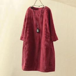 Casual Dresses Spring Autumn O Neck A-Line Dress Women Large Size Bust 135cm 2XL 3XL 4XL 5XL 6XL Loose 3/4 Sleeve 10 Colours