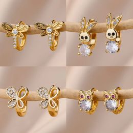 Earrings Stainless Steel Rabbit Butterfly Earrings for Women Gold Colour Hoop Earrings 2024 Trending Aesthetic Jewellery pendientes mujer