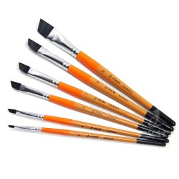 Oil 6pcs/set,orange Color Uv Environmental Protection Paint Birch Rod Knife Edge Oil Painting Gouache Watercolor Acrylic Brushes