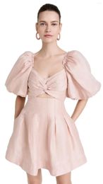 Party Dresses Princess Gown Dress Puff Sleeve Pink Short Hollow Out Summer Sweet Daily Femme Vestidos Mujer