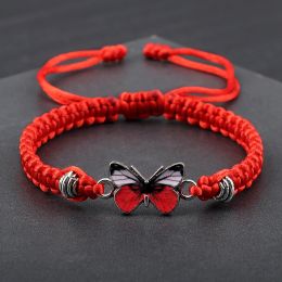 Bangle Women Braided Red Butterfly Bracelets Handmade Adjustable Chain Butterfly Pendant Bracelets Femame Fashion Bohemian Jewelry Gift