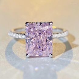 Cluster Rings Shining U S925 Silver High Carbond Diamond 4CT Pink Yellow Gems Ring For Women Fine Jewellery Engagement