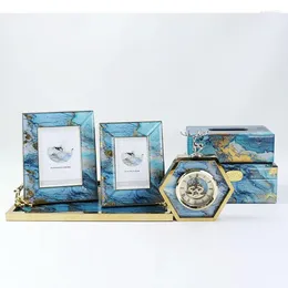 Frames Blue Marble Texture Po Modern Design Gilded Framed Glass Frame Desk Decoration Family Portrait