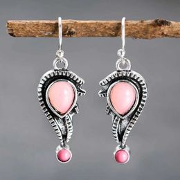 Charm Vintage Ethnic Pink Stone Metal Drop Earrings Long Wings Earring for Women Girls Elegant Female Jewellery Personalised Accessories Y240423