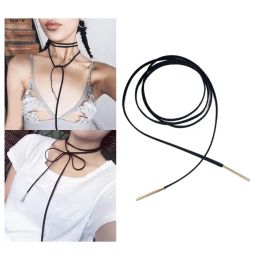 Necklaces X7YA BraidedCord Black Choker Bowknot Rope Chain Necklace Unisex Jewellery for Women