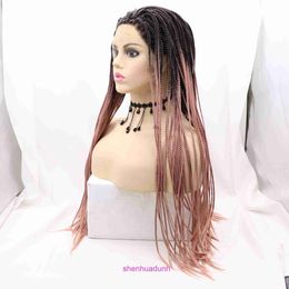 Wig braid front lace hand rub small dirty braids long hair T pink synthetic fiber headband KR5I