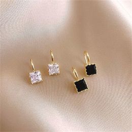Crystal Stone Earrings Copper Material in Gold Plated Clear Black Crystal Stone Fish Hook Earring Women Hot Jewelry