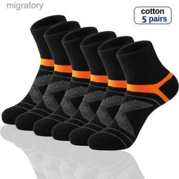 Men's Socks High quality 5 pairs of mens cotton socks black sports socks casual running summer socks mens breathable socks mens socks Sokken size 38-45 yq240423