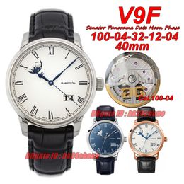 V9F Luxury Watches V9 100-04-05-12-01 Senator Panorama Date Moon Phase Automatic Mens Watch Sapphire White Dial Leather strap Gents Wristwatches