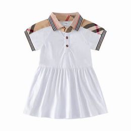 Popular European and American Children's Clothing Girl's Dress Spring New Children's Pure Cotton Short Sleeved Stylish Plaid Princess Skirt