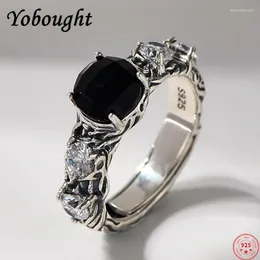 Cluster Rings S925 Sterling Silver For Women Men Fashion Ancient Eternal Rattan Pattern Inlaid Agate Zircon Jewelry