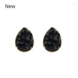 Stud Earrings 2024 Fashion Jewellery Mini Geometric Round & Teardrop Quartze Stone Druzy For Women Summer Daily Accessories