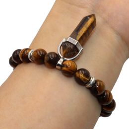 Strands Natural stone Hexagonal Column Bracelet Men Women Lapis Lazuli Agates Tiger Eye Cat eye Stone Beads Yoga Bracelet Jewellery