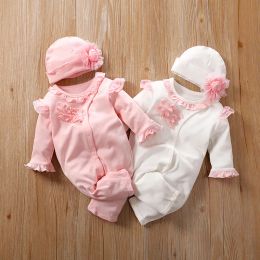 One-Pieces ABEBE Newborn Baby Girl Lace Flower Ruffle Romper Cute Infant Pyjamas Pink Jumpsuit Bodysuit Outfit Clothes Birthstone Gift