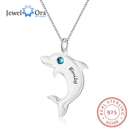 Necklaces Dolphin Shape Name Necklace Personalised Birthstone 925 Sterling Silver Necklaces & Pendants Gift For Her (JewelOra NE102373)