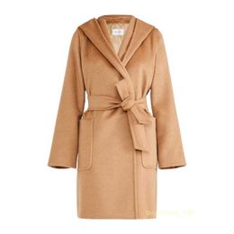 Women's Coat Cashmere Coat Luxury Coat MAX Maras Womens Classic Hooded Long Sleeved Lace Up Chain Sleepwear Coat