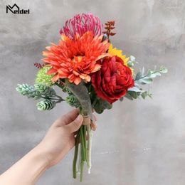 Decorative Flowers Meldel Special Designed Orange Yellow Sunflower Wedding Bouquets Artificial Silk Sunflowers DIY Home Decoration Flower