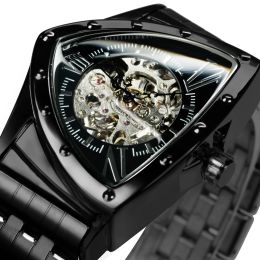 Watches WINNER Sports Mens Mechanical Wristwatches Military Triangle Skeleton Automatic Watch for Men Luxury Stainless Steel Strap Clock