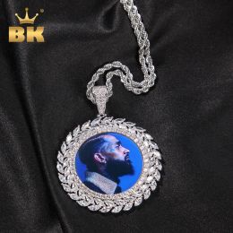 Necklaces TBTK DIY Photo Pendant Around Wheat Ears Full Iced Out CZ Picture Pendant Engrave Name Fashion Memory Jewellery For Gift