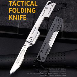 Stainless Steel Folding Knife EDC Tactical Outdoor Survival Camping Tool Keychain Self-defense Knife Mini Emergency Scalpel