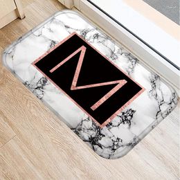 Carpets Marble Alphabet Letter Pattern Bath Kitchen Entrance Door Mat Coral Velvet Carpet Doormat Indoor Floor Anti-Slip Rug Home Decor