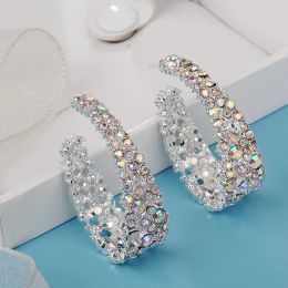 Earrings Alloy Coloured Earrings Prettier Women C Type Dangle Colourful Rhinestone Inlaid Earrings Jewellery Gift Glitter Coloured Earring Gif