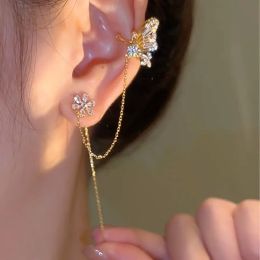 Earrings 1pc Gold Colour Crystal Butterfly Piercing Cuff Ear Clip Earring for Women Zircon Flower Fake Cartilage Piercing Jewellery KDE124