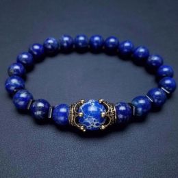 Strands Men's Luxury Crown Tiger's Eye Bracelet Blue Natural Stone Opal Beads Men's European and American Simple Beaded Hand Jewellery