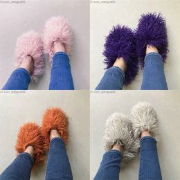 Slippers Mongolian Women Winter Long Wool Snow Boots Warm Flat Non-slip Home Teddy Fur Slide Ladies Cute Cotton Shoes T230712