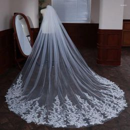 Bridal Veils Love Lace Applique Wedding Cathedral 3M Long Veil Ivory With Comb 1T Luxury Floral Tulle Velo De Novia