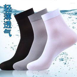 Men's Socks Ice Silk Summer Thin Business Casual Mid-tube Men Vertical Strip Breathable Sweat Absorption Male Short Calcetines