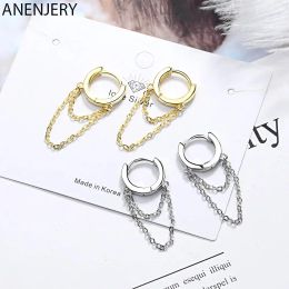 Earrings ANENJERY Silver Colour Punk Style Double Layer Chain Hoop Earring For Women Gold Colour Ear Jewellery To Best Friends SE995